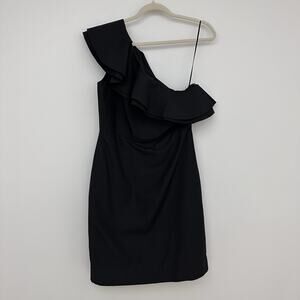 NEW J.Crew Womens 8 One Shoulder Ruffle Dress Black Faille Silk Blend Lined